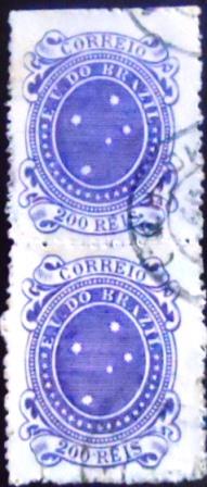 Par de selos postais do Brasil de 1890 Cruzeiro 200 JP V1