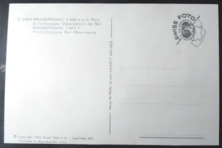 Cartão postal do Peru de 1972 Sun Observatory