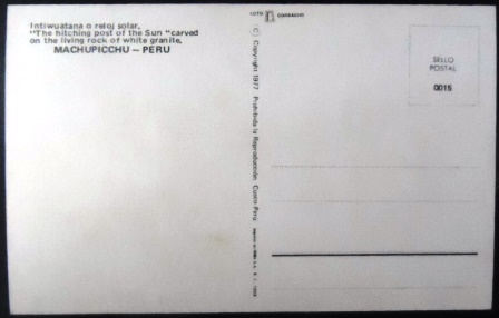 Cartão postal do Peru de 1977 Reloj Solar