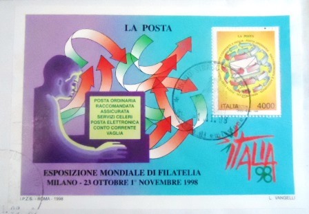FDC Oficial da Itália de 1998 Esposizione Mondiale di Filatelia Itália 98
