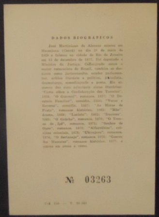 Folhinha Oficial nº 20 de 1965 Iracema de José de Alencar