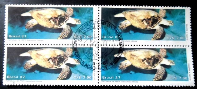 Quadra de selos postais do Brasil de 1987 Tartaruga de Pente