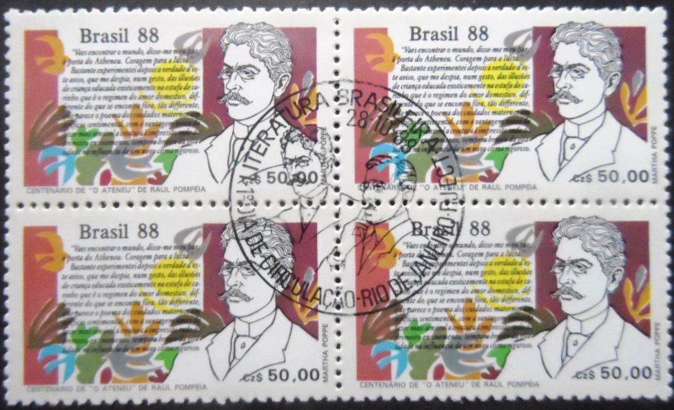 Quadra de selos postais do Brasil de 1988 Raul Pompéia