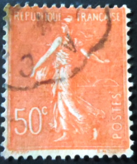 Selo postal da França de 1926 Semeuse lignée 50
