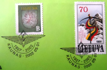 Envelope Circulado da Lituânia de 2002 Lietuvos Aeroklubui 75