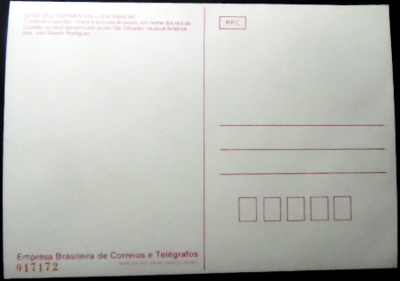 Cartão postal do Brasil de 1984 Pedro. Álvares Cabral